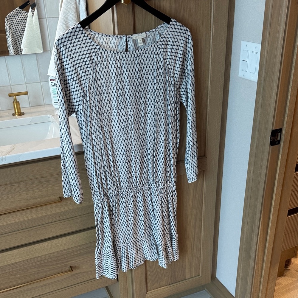 Blue and White Geometric Drop-Waist Dress
